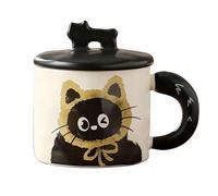 Tazza in ceramica a forma di gatto con coperchio e cucchiaio, 350 ml, simpatica tazza da caffè con divertenti disegni a cartoni animati, regalo di compleanno per fidanzata, ufficio, tazza per acqua