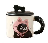 Tazza in ceramica a forma di gatto con coperchio e cucchiaio, 350 ml, simpatica tazza da caffè con divertenti disegni a cartoni animati, regalo di compleanno per fidanzata, ufficio, tazza per acqua