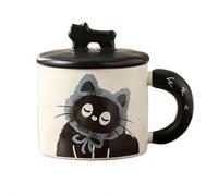 Tazza in ceramica a forma di gatto con coperchio e cucchiaio, 350 ml, simpatica tazza da caffè con divertenti disegni a cartoni animati, regalo di compleanno per fidanzata, ufficio, tazza per acqua