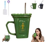 Tazza in ceramica a forma di WC accovacciato, 425 ml, originale tazza da 425 ml con coperchio, originale tazza da bagno con scherzo - Divertente decorazione da scrivania per ufficio e regalo (Green)