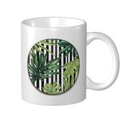 Tazza in ceramica a righe nere e foglie di palma verdi, elegante tazza da caffè tee, tazza per acqua per casa e ufficio, 325 ml