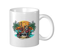 Tazza In Ceramica A Skull Running With A Surfboard On The Beach Thè Mug Donne Personalizzato Tazza Innamorati, Per Fidanziati, Merenda, Work, 330ml