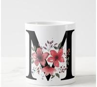 Tazza in Ceramica Bianca con Iniziale M Floreale, Tazza da Caffè o Tisana Personalizzata