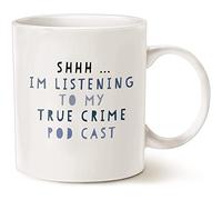 Tazza in ceramica bianca con scritta "Shh I'm Listening to My True Crime Podcast", idea regalo per lei, tazza in ceramica bianca da 325 ml o 425 ml
