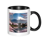 Tazza in ceramica bicolore con manico grande, tazza classica del Monte Fuji all'inizio della primavera, adatta per l'ufficio e il tempo libero a casa, adatta al microonde
