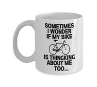 Tazza in Ceramica Bicycling Sometimes I Wonder If My Bike Is Thinking About Me Too S White Tazza in Porcellana Multi-Colour Coffee Mug Perfetto Mug per Ogni Occasione Collega Lavori 330ML