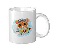 Tazza In Ceramica Cartoon Tiger Operating A Plane Latte Mug Personalizzato Con Manico Tazza De Cerámica, Per Colazione, Fidanziati, Merenda, 330ml