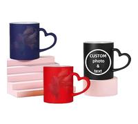 Tazza in ceramica che cambia colore, testo personalizzato e foto, tazza magica termica da caffè, tazza che cambia colore per tè e caffè, 325 ml (manico a forma di cuore)