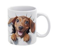 Tazza in ceramica con buco nel muro a forma di bassotto 3D, tazza da tè con cane 3D, tazza da caffè con stampa di cucciolo - Idea divertente per il compleanno di mamma, papà, marito e moglie - Tazza d