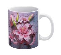 Tazza in ceramica con buco nel muro a forma di giglio rosa 3D, tazza da tè con gigli rosa 3D, tazza da caffè - Idea divertente per il compleanno di mamma, papà, marito e moglie - Tazza da caffè da 11