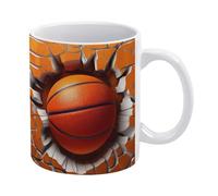 Tazza in ceramica con buco nel muro da basket 3D, tazza da tè con palla da basket sportiva, tazza da caffè - Idea divertente per il compleanno di mamma, papà, marito e moglie - Tazza da caffè da 11 on