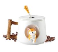 Tazza in ceramica con cane - Tazza da caffè con animale 3D con coperchio e cucchiaio per gli amanti dei cani, 420 ml, simpatica tazza da tè per donne e uomini, tazza da succo di cioccolato al latte