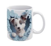 Tazza in ceramica con cuore e fiori blu, motivo: amore per cuccioli 3D, buco nel muro, idea regalo per figlia, figlio, bambini, bianco, 11 once