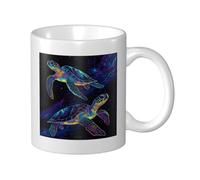 Tazza in ceramica con due tartarughe marine al neon, elegante tazza da caffè tee, tazza per acqua per casa e ufficio, 325 ml