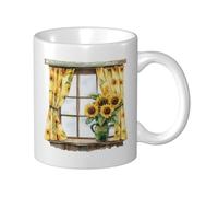 Tazza in ceramica con finestra di cottage con girasole, elegante tazza da caffè Tee Drinkware tazza per acqua per casa ufficio 325 ml