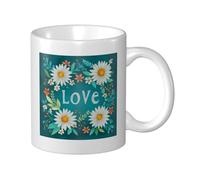 Tazza in ceramica con fiore innamorato su foglia di tè, elegante tazza da caffè tee, tazza per acqua per casa e ufficio, 325 ml