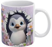 Tazza in ceramica con foro nel muro a forma di pinguino 3D, tazza da caffè con foro nel muro a forma di pinguino 3D, comoda da tenere in mano, regalo di compleanno per uomini, donne, mogli, mariti, fi