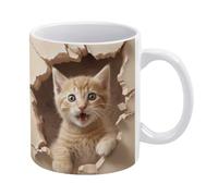 Tazza in ceramica con gattino 3D in un buco nel muro, tazza da tè con gattino arancione 3D, tazze da caffè divertenti con gatto 3D da 11 once per donne, tazza motivazionale - tazza da caffè, tazza da