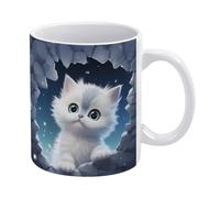 Tazza in ceramica con gattino 3D, tazza da tè con foro nel muro 3D, tazza da caffè con stampa di gatto, tazza da caffè da 11 once, tazze carine in ceramica, tazze divertenti, per amanti del caffè e co