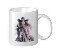 Tazza in ceramica con immagine di cowgirl che cavalca un cavallo nero, elegante tazza da caffè tee, tazza per acqua per casa e ufficio, 325 ml