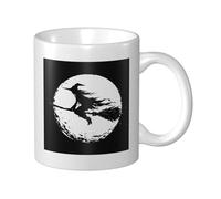 Tazza in ceramica con luna piena, una strega che vola sulla scopa, elegante tazza da caffè per casa e ufficio, 325 ml