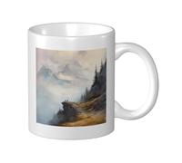Tazza in ceramica con paesaggio di montagna maestosa ad acquerello, elegante tazza da caffè Tee Drinkware tazza per acqua per casa ufficio 325 ml