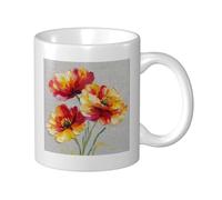 Tazza in ceramica con papaveri rossi e gialli, elegante tazza da caffè tee, tazza per acqua per casa e ufficio, 325 ml