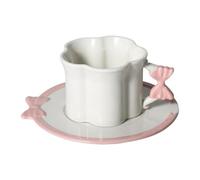Tazza in Ceramica con Piattino, per caffè E tè, Ideale per Colazione E Feste, Bianco Rosa