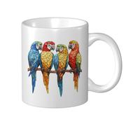 Tazza in ceramica con quattro pappagalli, elegante tazza da caffè tee, tazza per acqua per casa e ufficio, 325 ml