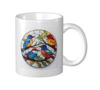 Tazza in ceramica con quattro uccelli colorati in vetro, elegante tazza da caffè Tee Drinkware tazza d'acqua per casa ufficio 325 ml
