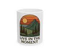 Tazza in ceramica con scritta "Live in the Moment", tazza da caffè con scritta "Adventure Coffee", regalo per gli amanti della natura, per escursioni, bevande motivazionali, all'aperto