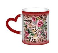 Tazza in ceramica con stampa leopardata e rosa, sensibile al calore, sensibile al calore, realizzata a mano, sensibile alla temperatura