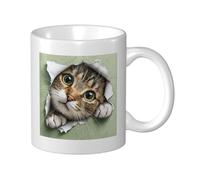 Tazza in ceramica con testa di gatto carina fuori dal muro, elegante tazza da caffè Tee Drinkware tazza per acqua per casa ufficio 325 ml