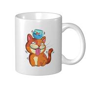 Tazza In Ceramica Cute Cat With Head In Fish Thè Mug Personalizzato Con Manico Tazza Innamorati, Per Colazione, Fidanziati, Merenda, 330ml