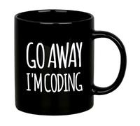 Tazza in ceramica da 325 ml, con scritta "Go Away I'm Coding Coder Programmatore", per studenti, lauree, compleanni, San Valentino, Natale, colore: nero