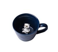 Tazza in ceramica da 350 ml con design a forma di animale 3D nascosto, realizzata a mano, simpatica scultura in stile cartone animato, ideale per gli amanti del caffè e del tè al latte (blu)