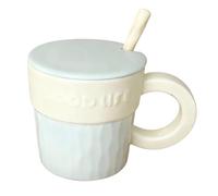 Tazza in Ceramica di Alta Qualità da 14 Once con Coperchio e Cucchiaino, Tazza Termica per Caffè e Latte, Bicchiere Termico Colazione, Borraccia, Resistente Alle Alte Temperature(Yellow)