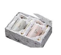 Tazza in ceramica for coppia da 2 pezzi con coperchio e cucchiaio, tazza di succo for la casa, matrimonio, compleanno Per Anniversario Matrimonio(C 2pcs gift box)
