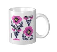 Tazza in ceramica tradizionale con viole del pensiero rosa fluo, elegante tazza da caffè tee, tazza per acqua per casa e ufficio, 325 ml