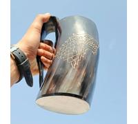 Tazza in corno da bere vichingo Tankard intagliata a mano - Fenrir Wolf Beer ...