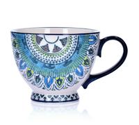 Tazza in gres da 400 ml, bianca e blu, dipinta a mano, Andalusia DUKA