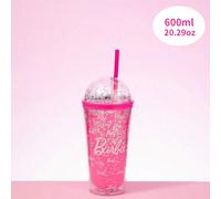 Tazza in paglia a doppio strato da 600ml/20,29 once, serie Barbie, design glitterato alla moda, a prova di perdite, ideale per idratazione in movimento, a scuola, in ufficio e per viaggiare (1 pezzo) 