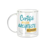 Tazza in vetro a doppia parete, certificata miglior architetto dell'universo, costruzione arte casa, design architettura, tazza da caffè e isolante, 330 ml, effetto sospeso anti-bruciore, stampa in
