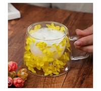 Tazza in vetro a doppia parete da 200 ml con motivo floreale trasparente, tazza da tè al latte e caffè con manico, regalo for amici, casa, tazza for acqua, bicchieri(Yellow)
