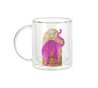 Tazza in vetro a doppia parete - Tigre rosa Giappone Botanica deviazione Collage Nature Jungle Vintage Illustration Zoomer Streetwear - Tazza da caffè e The Isotermica, 330 ml, effetto sospeso