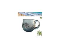 Tazza in vetro a onda marina, tazza in vetro soffiato a mano, onde costiere testurizzate a tema spiaggia, bicchieri artistici per caffè e tè con motivo a onde, regali per donne amanti dell'oceano (1