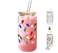 Tazza in vetro che cambia colore a Natale, graziose tazze che cambiano colore, coperchio in bambù a prova di perdite e cannuccia in acciaio, tazza da viaggio riutilizzabile per caffè freddo (1Pc)