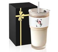 Tazza in vetro con iniziale A-Z, regalo di compleanno personalizzato per donne, tazza da caffè freddo con coperchio e cannucce, ideale come regalo per amici, sorella, mamma, moglie, colleghi, iniziale