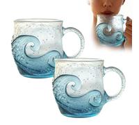 Tazza in vetro con onde marine, realizzata a mano, 350 ml, design ondulato unico per caffè e tè, regalo di lusso realizzato a mano per gli amanti dell'oceano e delle spiagge