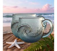 Tazza in vetro con onde oceaniche, realizzata a mano, da 350 ml, a tema spiaggia, per tè, vino, realizzata a mano, regalo per gli amanti dell'oceano, per caffè e bevande